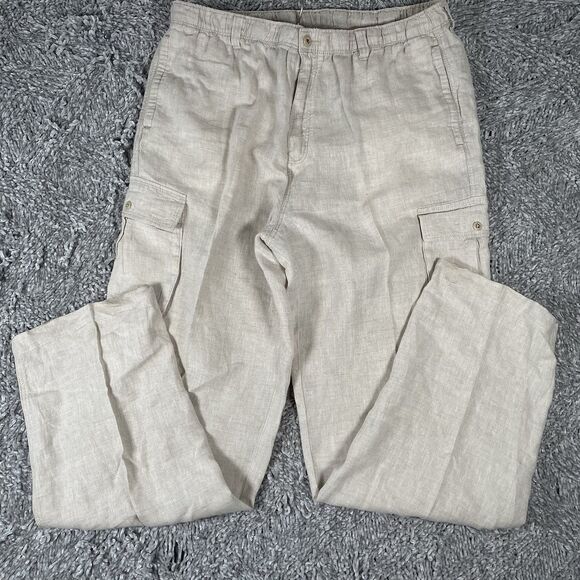 Tommy Bahama 100% Linen Pants Men's Size Large Beige Preppy Golf Drawstring - Picture 1 of 7